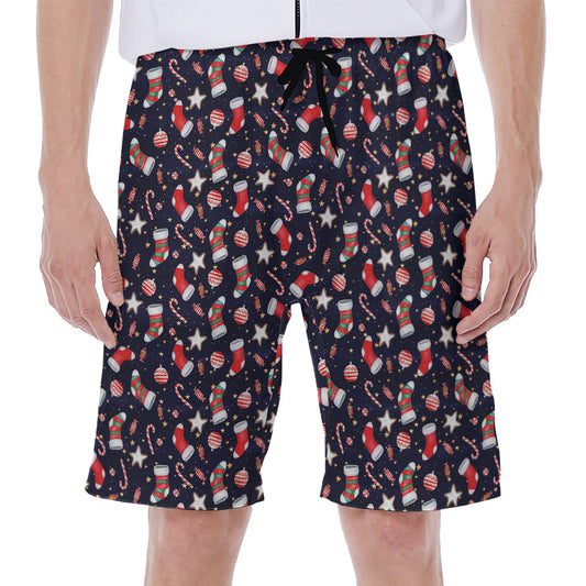 Watercolor Merry Christmas Pattern Print Men's Beach Shorts