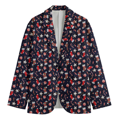 Watercolor Merry Christmas Pattern Print Men's Blazer