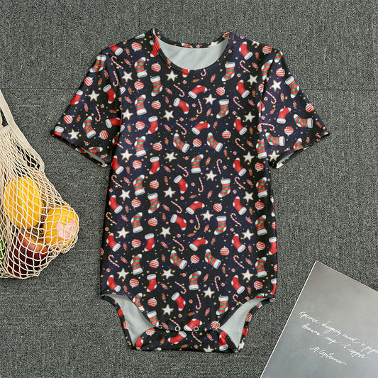 Watercolor Merry Christmas Pattern Print Men's Bodysuit