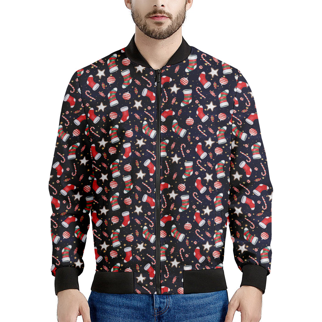 Watercolor Merry Christmas Pattern Print Men's Bomber Jacket