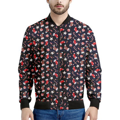Watercolor Merry Christmas Pattern Print Men's Bomber Jacket