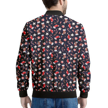 Watercolor Merry Christmas Pattern Print Men's Bomber Jacket