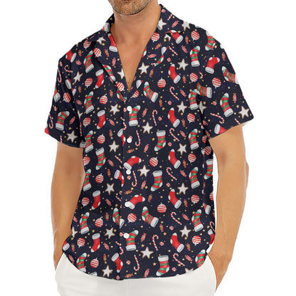 Watercolor Merry Christmas Pattern Print Men's Deep V-Neck Shirt