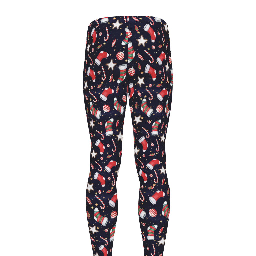 Watercolor Merry Christmas Pattern Print Men's leggings