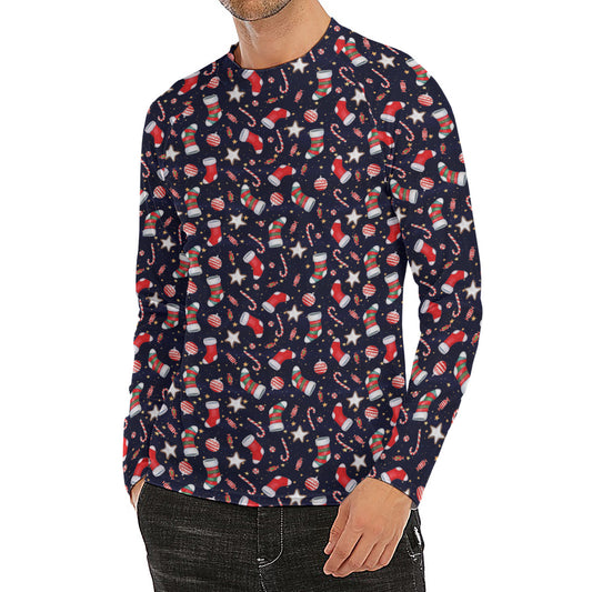 Watercolor Merry Christmas Pattern Print Men's Long Sleeve Rash Guard