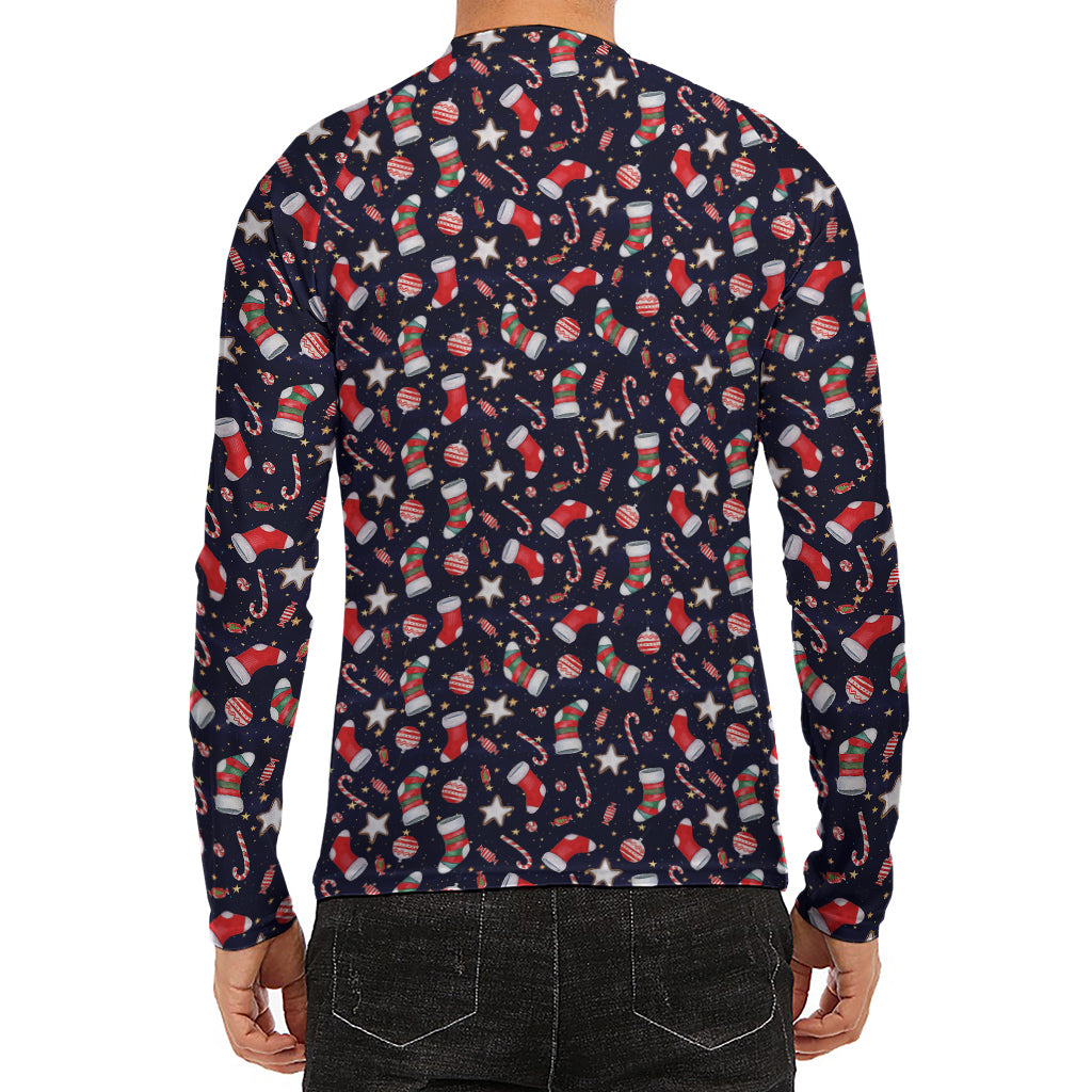 Watercolor Merry Christmas Pattern Print Men's Long Sleeve Rash Guard