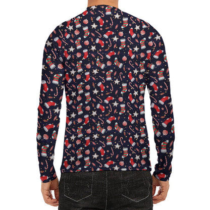 Watercolor Merry Christmas Pattern Print Men's Long Sleeve Rash Guard