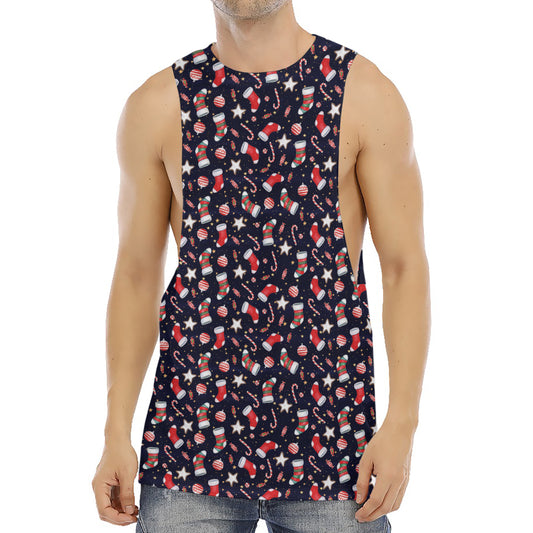 Watercolor Merry Christmas Pattern Print Men's Muscle Tank Top