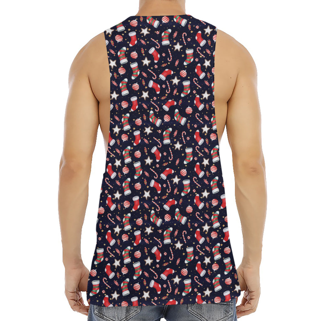 Watercolor Merry Christmas Pattern Print Men's Muscle Tank Top