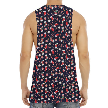 Watercolor Merry Christmas Pattern Print Men's Muscle Tank Top