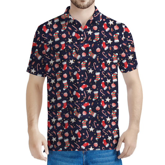 Watercolor Merry Christmas Pattern Print Men's Polo Shirt