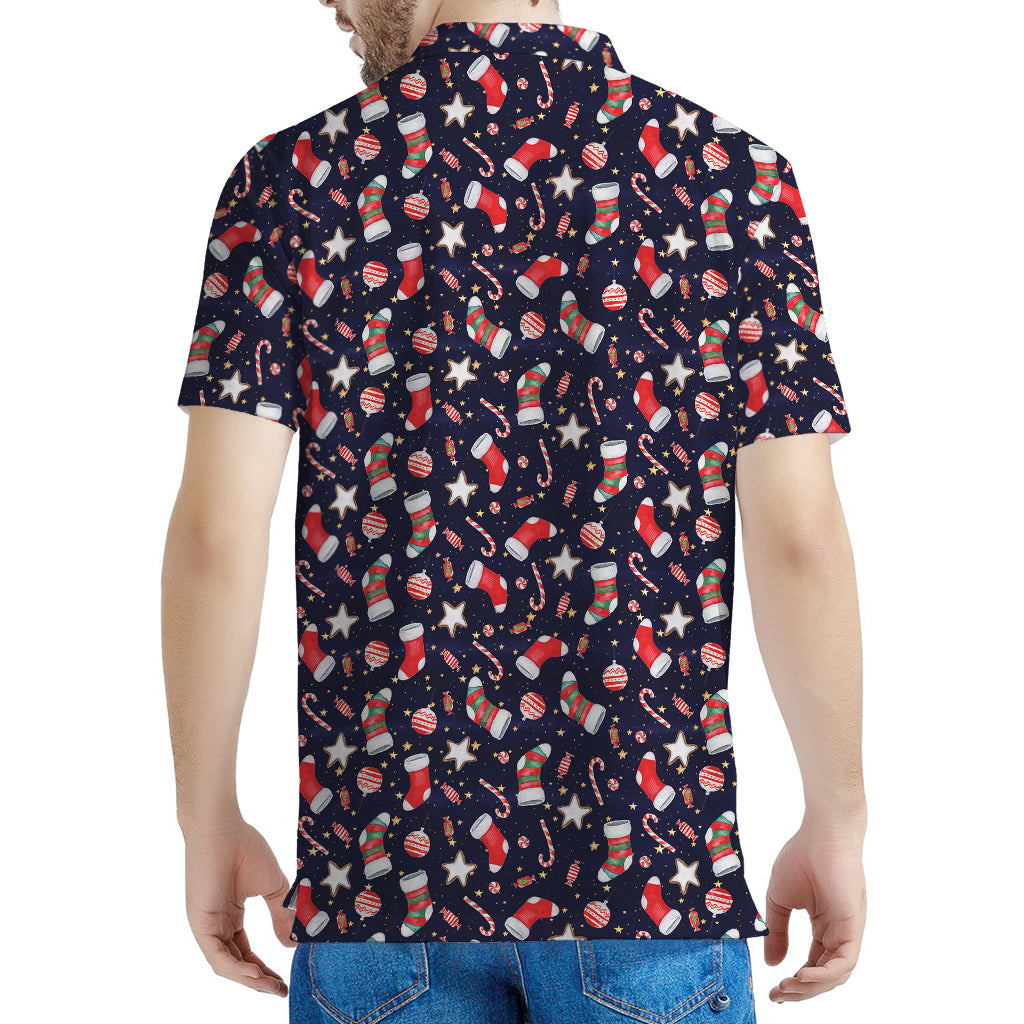 Watercolor Merry Christmas Pattern Print Men's Polo Shirt