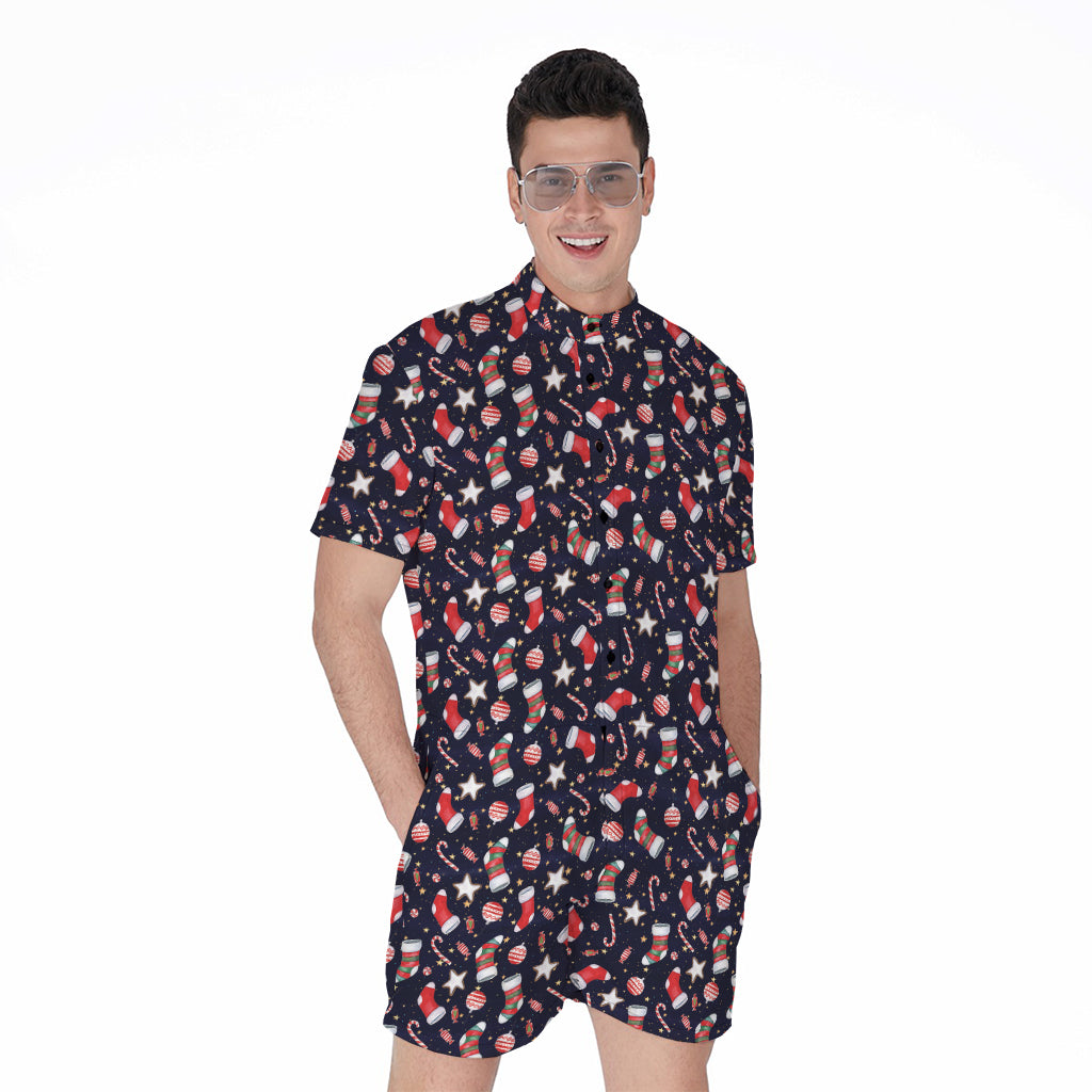 Watercolor Merry Christmas Pattern Print Men's Rompers