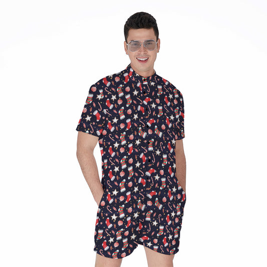 Watercolor Merry Christmas Pattern Print Men's Rompers