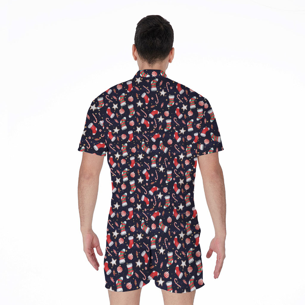 Watercolor Merry Christmas Pattern Print Men's Rompers