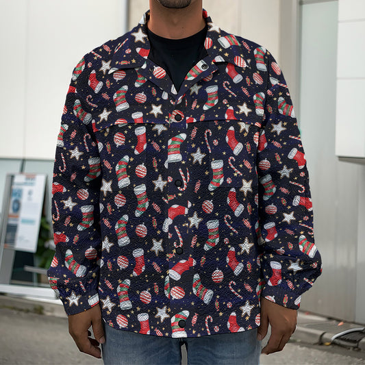 Watercolor Merry Christmas Pattern Print Men's Shirt Jacket