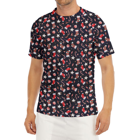Watercolor Merry Christmas Pattern Print Men's Short Sleeve Rash Guard