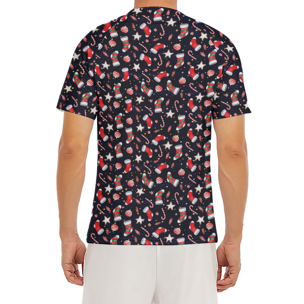 Watercolor Merry Christmas Pattern Print Men's Short Sleeve Rash Guard