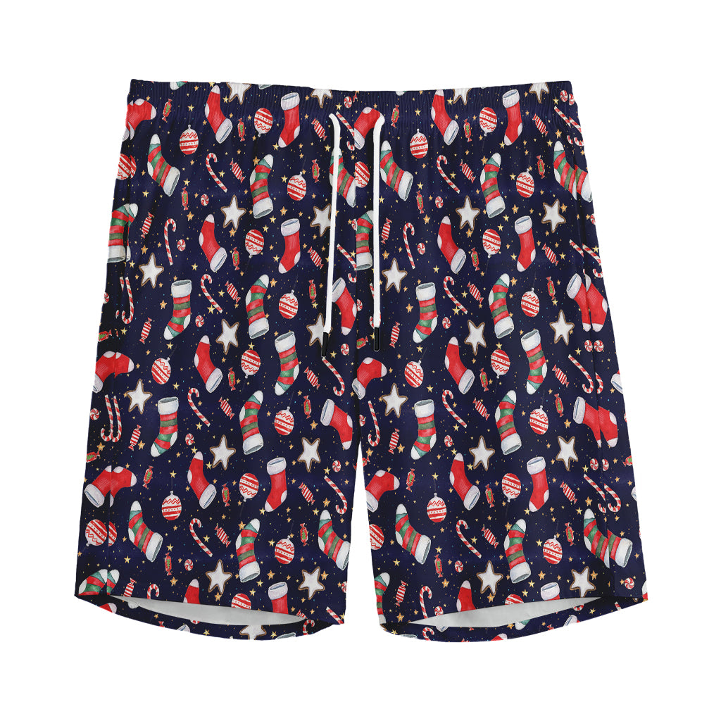 Watercolor Merry Christmas Pattern Print Men's Sports Shorts
