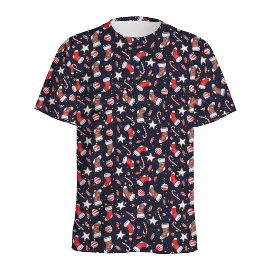 Watercolor Merry Christmas Pattern Print Men's Sports T-Shirt