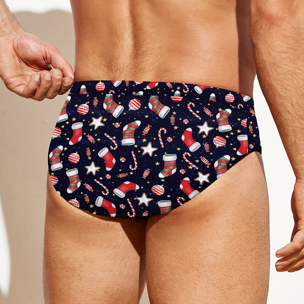 Watercolor Merry Christmas Pattern Print Men's Swim Briefs