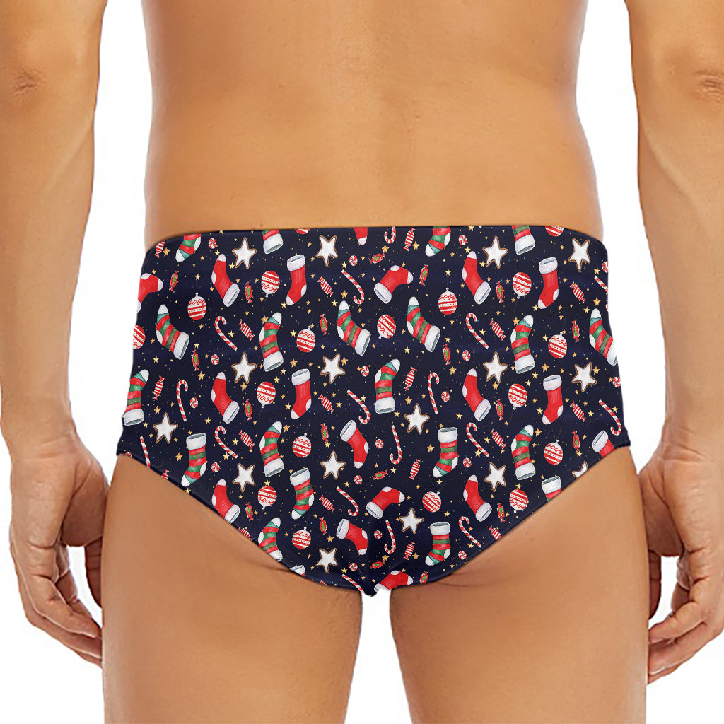 Watercolor Merry Christmas Pattern Print Men's Triangle Swim Briefs