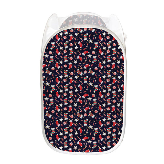 Watercolor Merry Christmas Pattern Print Mesh Laundry Hamper