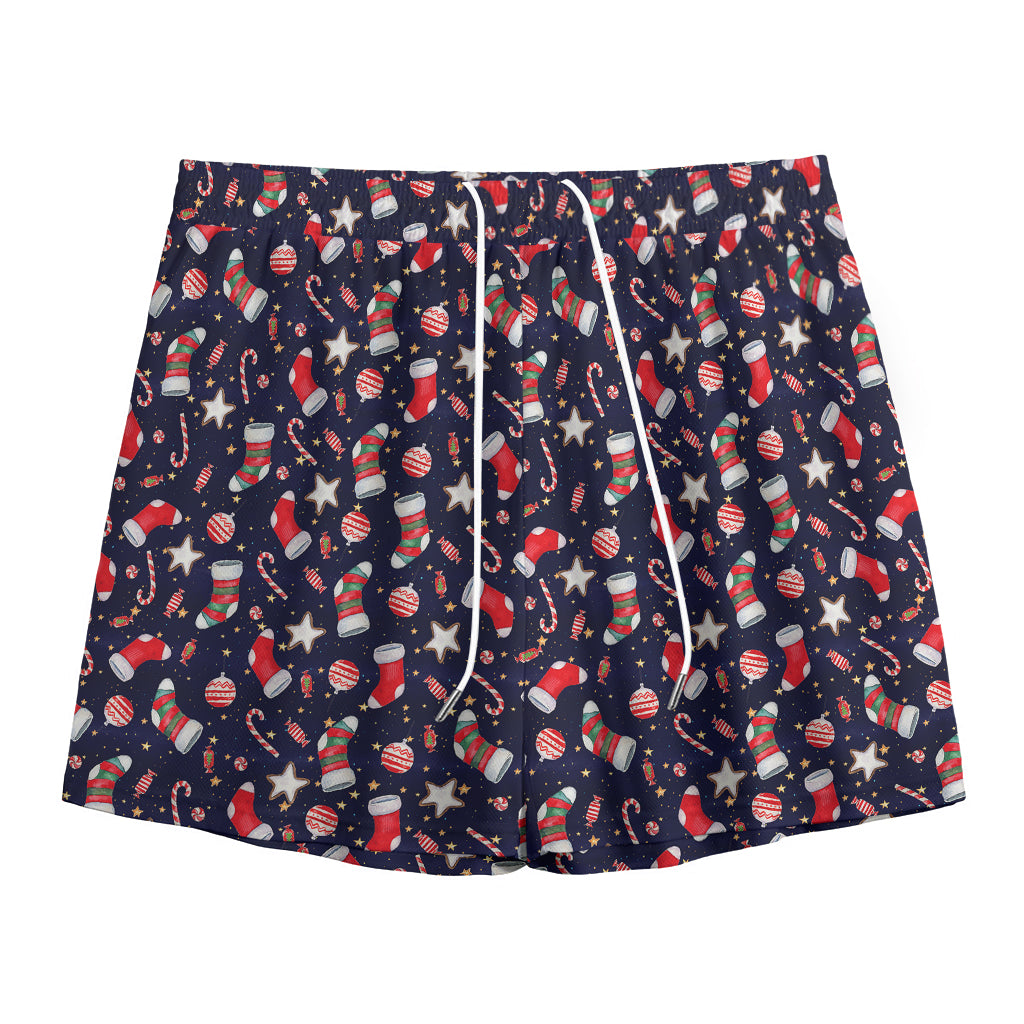 Watercolor Merry Christmas Pattern Print Mesh Shorts
