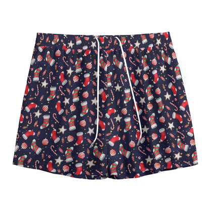 Watercolor Merry Christmas Pattern Print Mesh Shorts