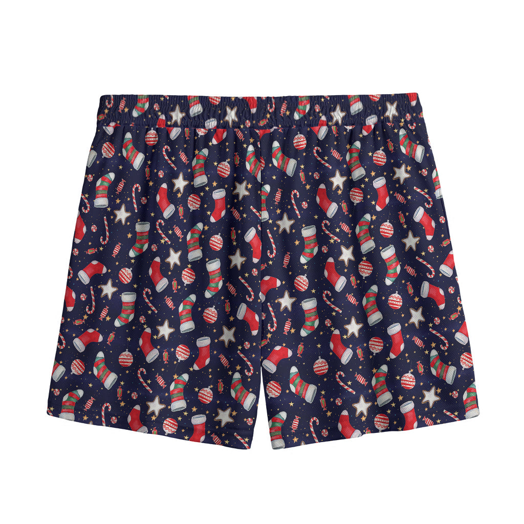 Watercolor Merry Christmas Pattern Print Mesh Shorts