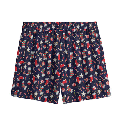 Watercolor Merry Christmas Pattern Print Mesh Shorts