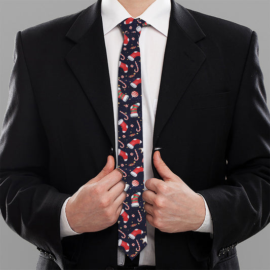 Watercolor Merry Christmas Pattern Print Necktie