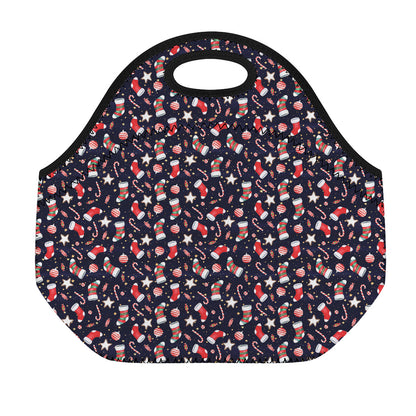 Watercolor Merry Christmas Pattern Print Neoprene Lunch Bag