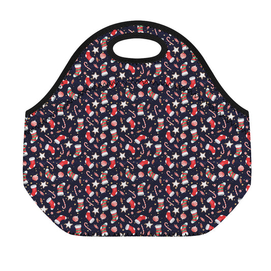 Watercolor Merry Christmas Pattern Print Neoprene Lunch Bag