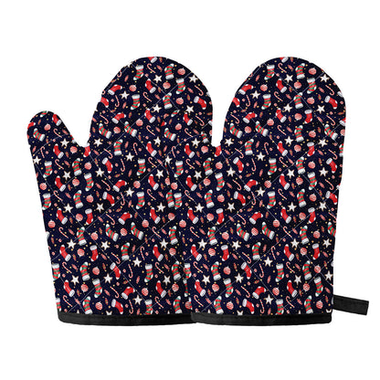 Watercolor Merry Christmas Pattern Print Oven Mitts