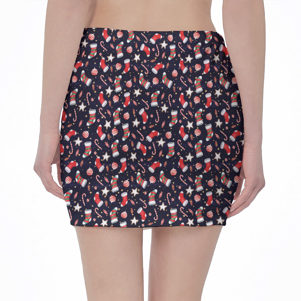 Watercolor Merry Christmas Pattern Print Pencil Mini Skirt