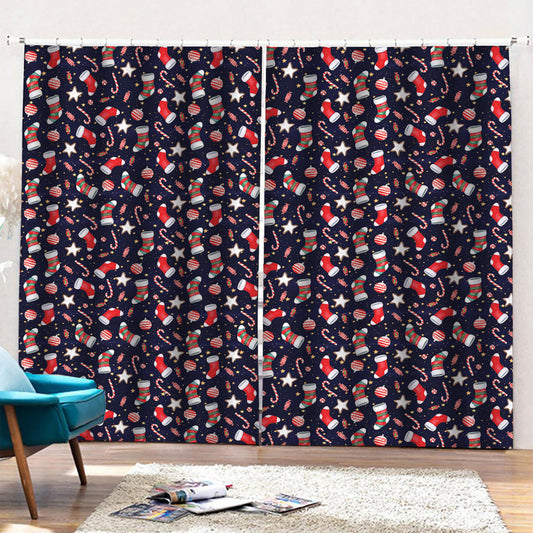 Watercolor Merry Christmas Pattern Print Pencil Pleat Curtains