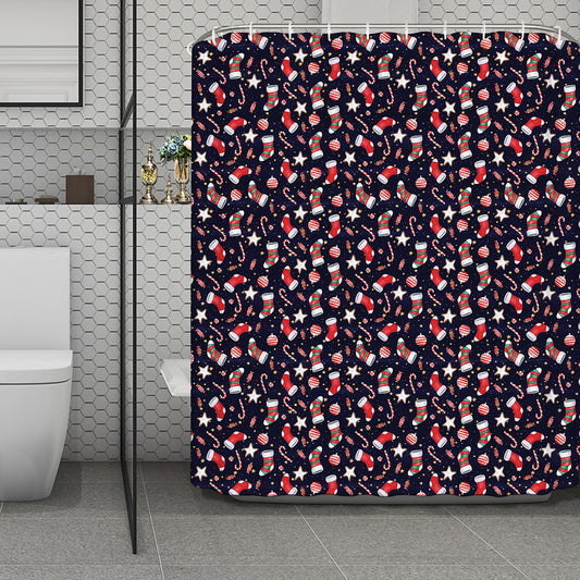 Watercolor Merry Christmas Pattern Print Polyester Shower Curtain