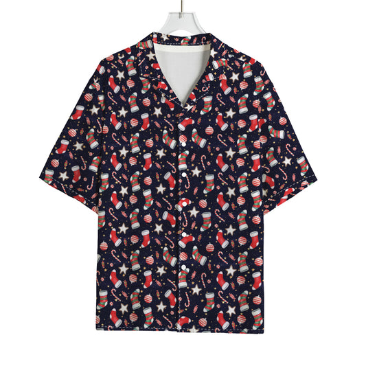 Watercolor Merry Christmas Pattern Print Rayon Hawaiian Shirt