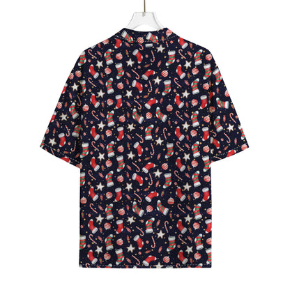 Watercolor Merry Christmas Pattern Print Rayon Hawaiian Shirt