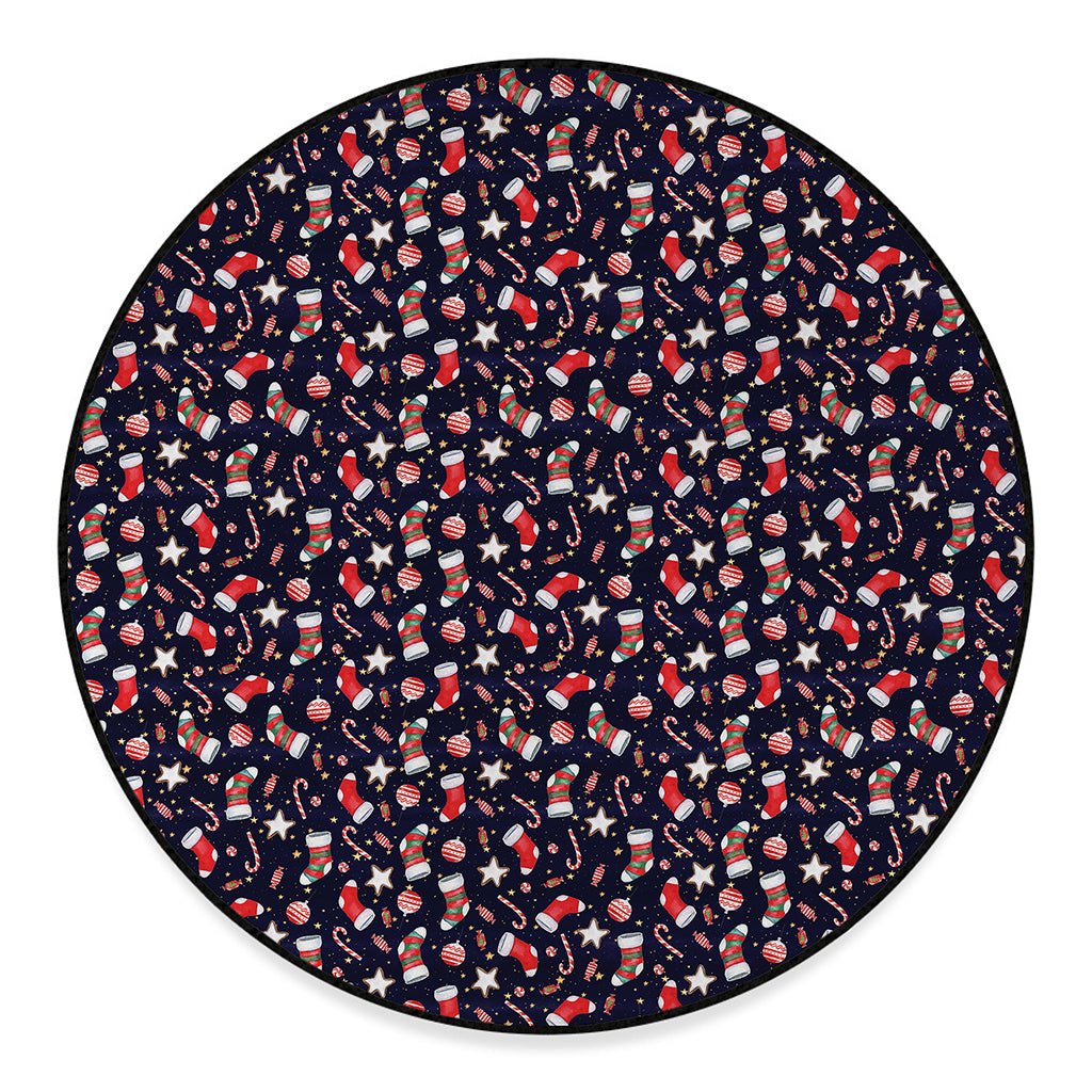 Watercolor Merry Christmas Pattern Print Round Floor Mat