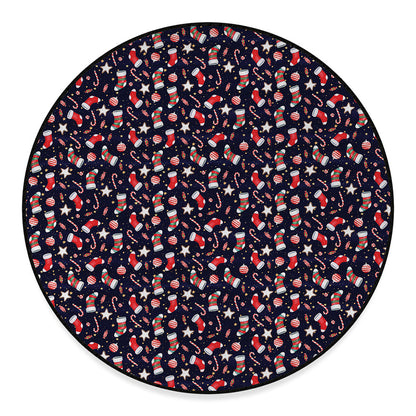Watercolor Merry Christmas Pattern Print Round Floor Mat