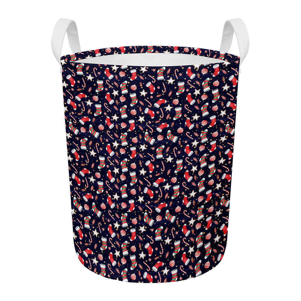 Watercolor Merry Christmas Pattern Print Round Laundry Basket