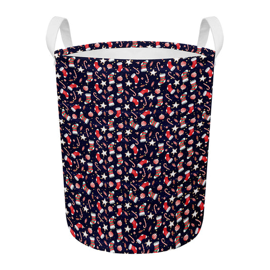Watercolor Merry Christmas Pattern Print Round Laundry Basket