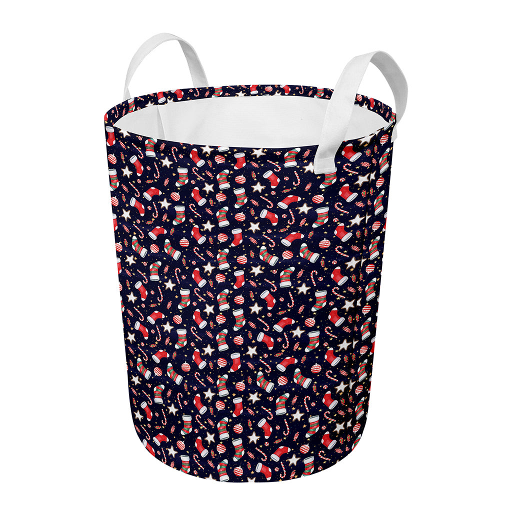 Watercolor Merry Christmas Pattern Print Round Laundry Basket