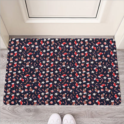 Watercolor Merry Christmas Pattern Print Rubber Doormat