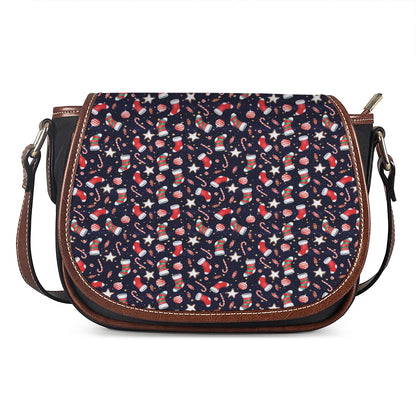 Watercolor Merry Christmas Pattern Print Saddle Bag