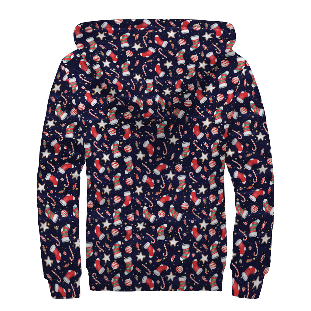 Watercolor Merry Christmas Pattern Print Sherpa Lined Zip Up Hoodie
