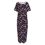 Watercolor Merry Christmas Pattern Print Short Sleeve Long Nightdress