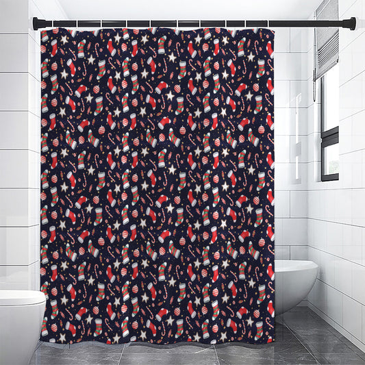 Watercolor Merry Christmas Pattern Print Shower Curtain